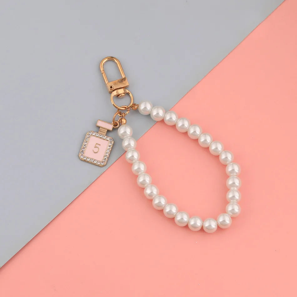1PC Cute Shell Heart Bow Imitation Pearl Beads Chain Pendant Phone Keychain Imitation Pearl Bag Key Chain