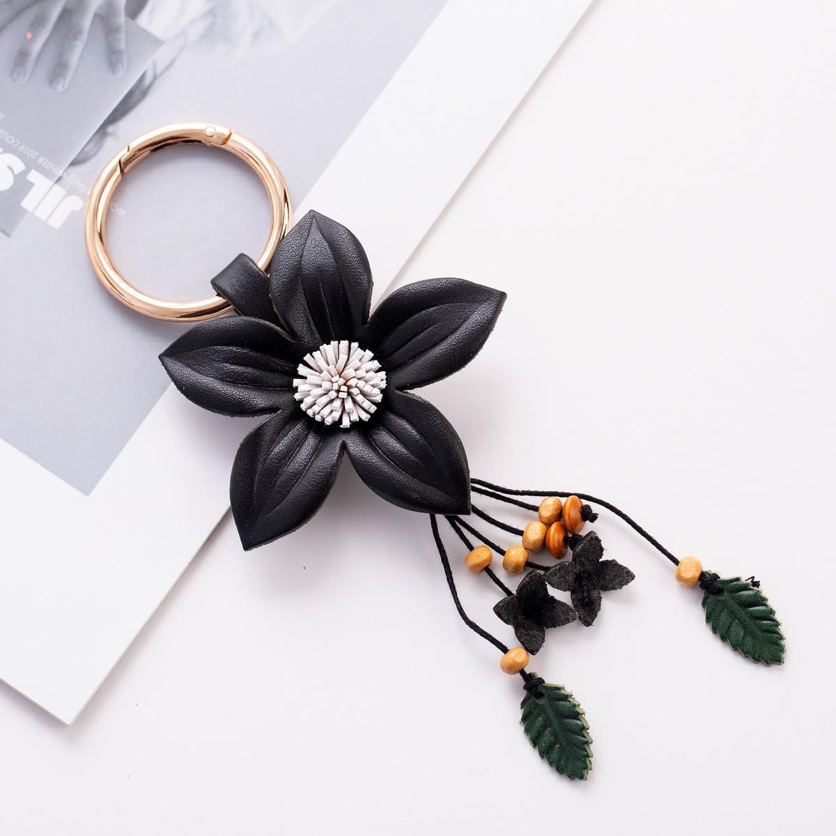 Leather Flower Tassel Keychain