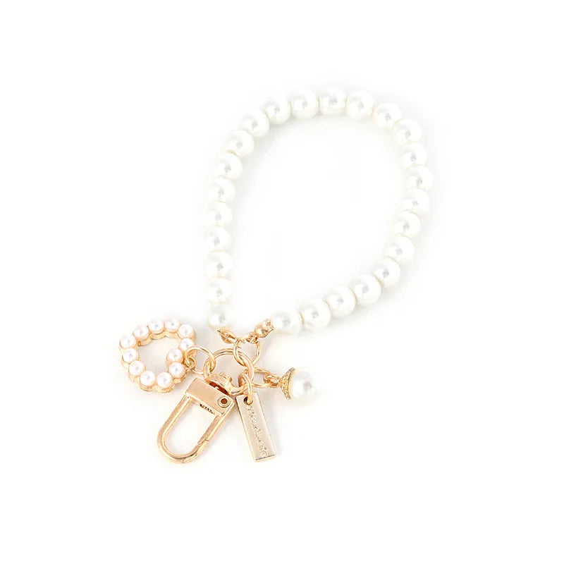 1PC Cute Shell Heart Bow Imitation Pearl Beads Chain Pendant Phone Keychain Imitation Pearl Bag Key Chain