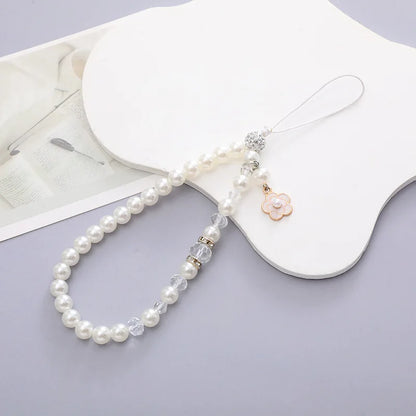 1PC Cute Shell Heart Bow Imitation Pearl Beads Chain Pendant Phone Keychain Imitation Pearl Bag Key Chain