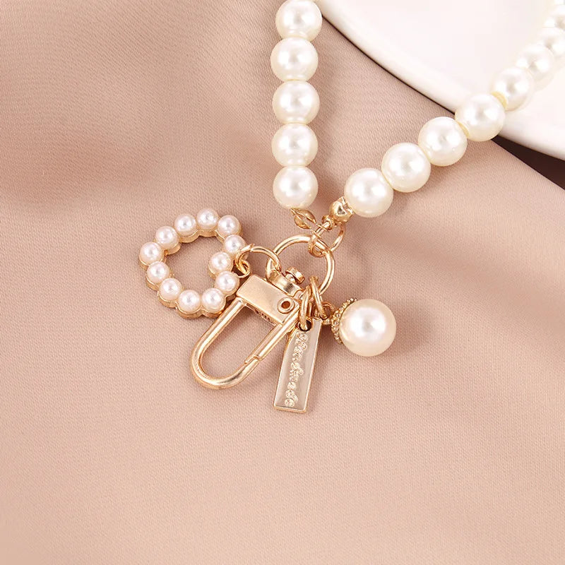 1PC Cute Shell Heart Bow Imitation Pearl Beads Chain Pendant Phone Keychain Imitation Pearl Bag Key Chain