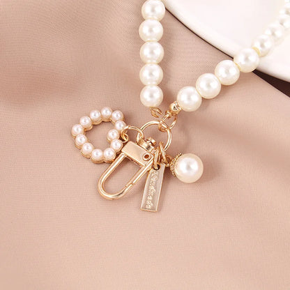 1PC Cute Shell Heart Bow Imitation Pearl Beads Chain Pendant Phone Keychain Imitation Pearl Bag Key Chain
